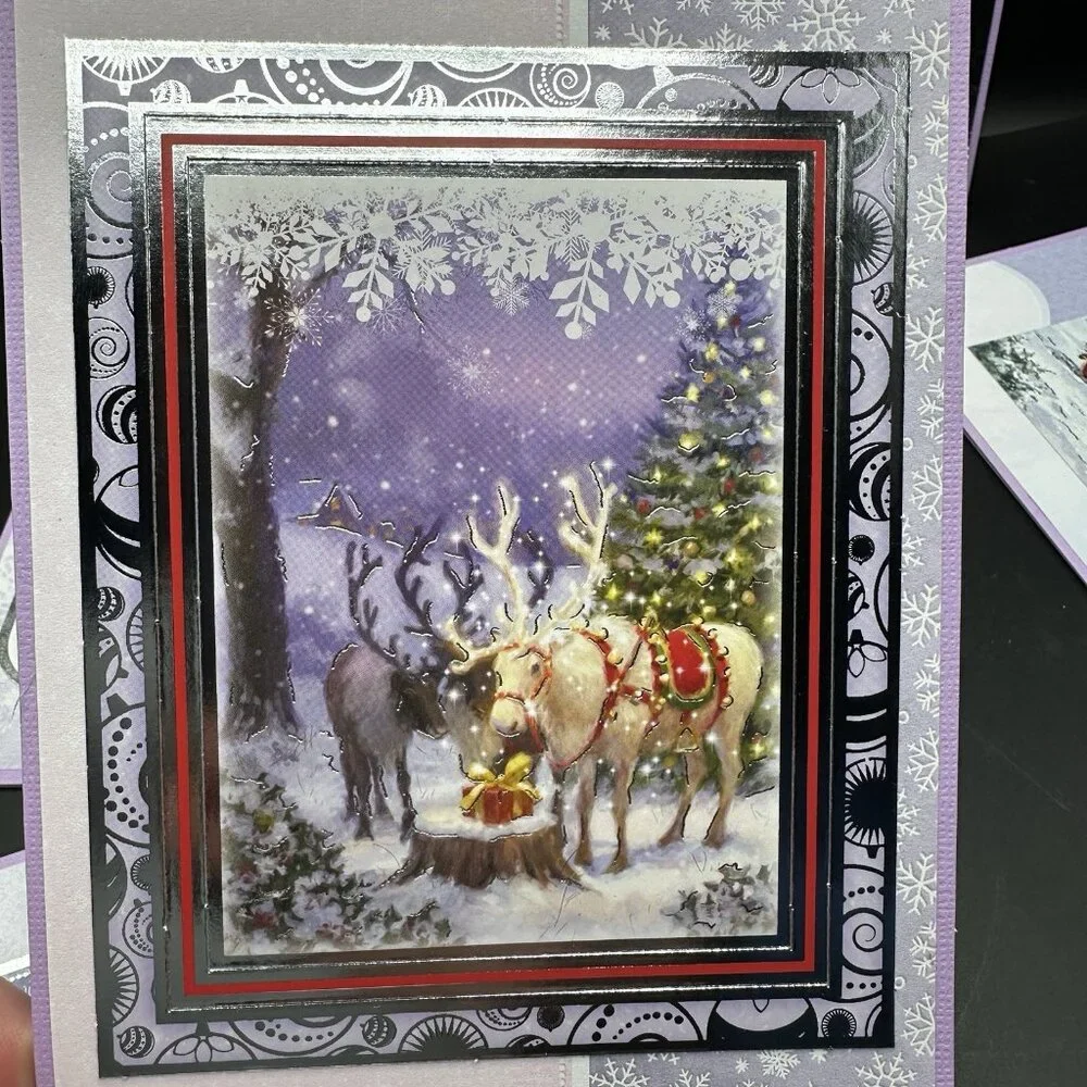Handmade Christmas Cards with Envelopes Colorful Set of 6 Santa Birds Dog Purple